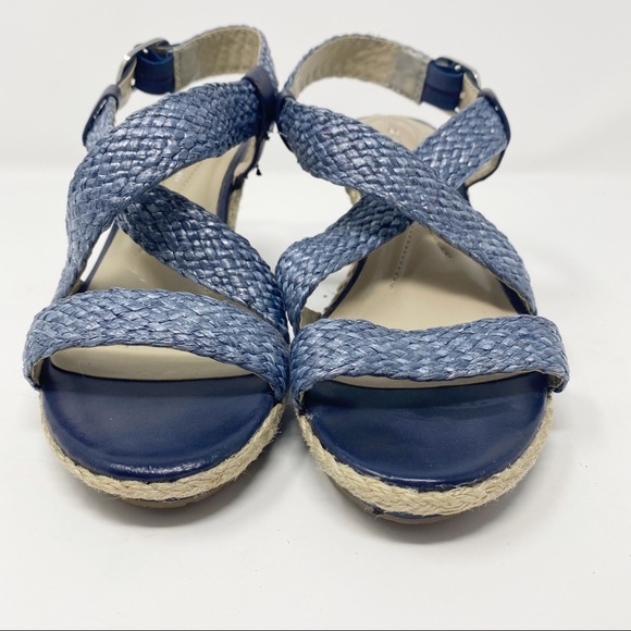 ANDREW GELLER Felda Blue Strappy Slip On Wedges Braided Woven Straps Size 7 - Picture 2 of 10